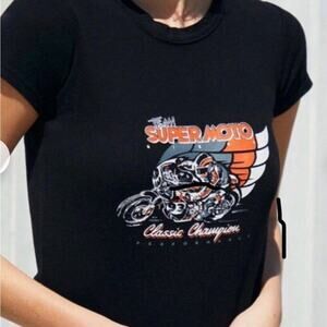 J. Galt Brandy Melville Indie Team Super Moto Grunge Crop Biker Shirt One Size